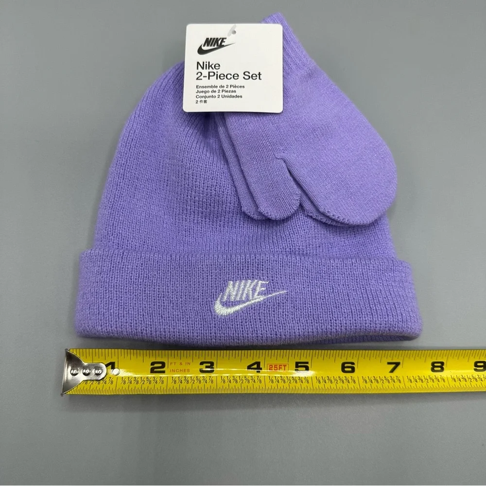 Nike Beanie Hat and Mittens 2 Piece Toddler Baby Set Size 2/4T Purple